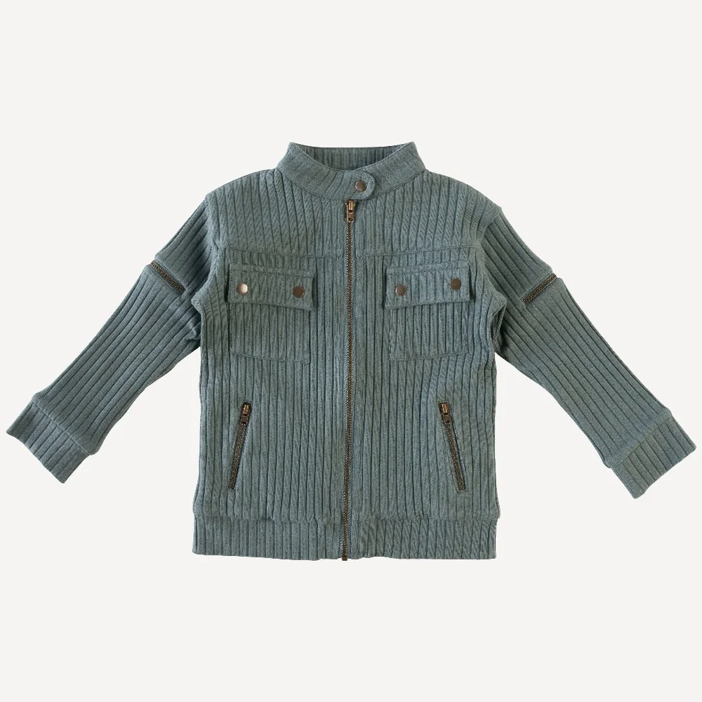 NWT 6Y Kate Quinn Long Sleeve Motorcycle Jacket Stormy Weather Blue Wide Rib